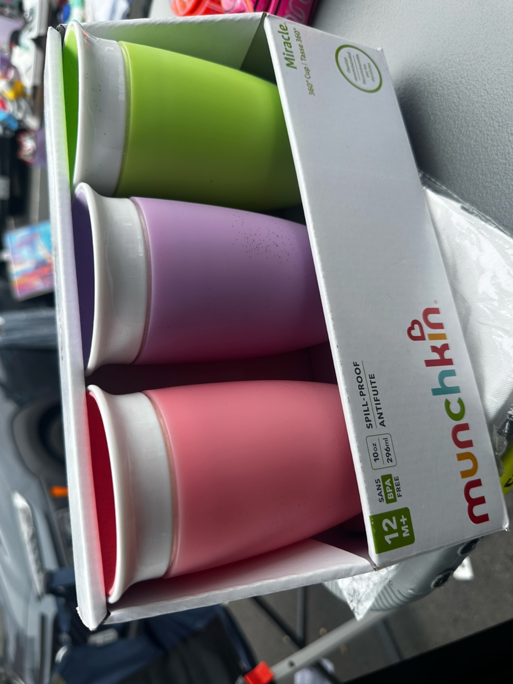 Munchkin Set of 3 Soft-Touch Spill-Proof Cups - Green, Purple & Pink